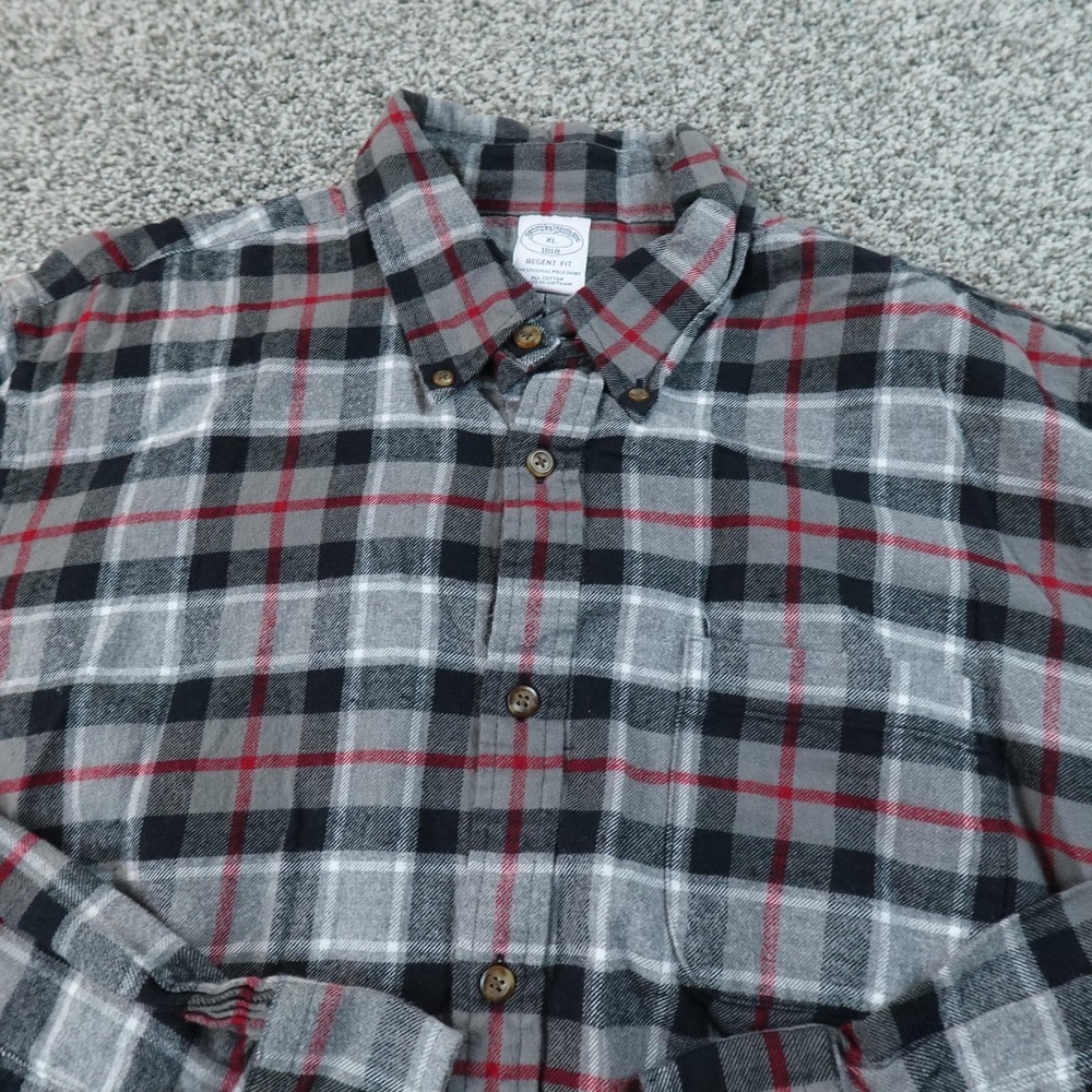 Brooks Brothers Shirt Mens XL Gray Plaid Flannel Regent Long Sleeve Button Up